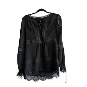 White House Black Market Sz 2 Tunic Top Peasant Blouse Romantic Goth Lace